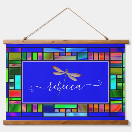 Glas in lood en libellen op maat hangend wandkleed (Voorkant)