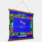 Glas in lood en libellen op maat hangend wandkleed (Gebogen)