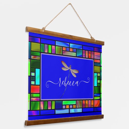 Glas in lood en libellen op maat hangend wandkleed (Gebogen)