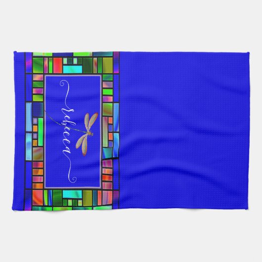 Glas in lood en libellen op maat theedoek (Horizontaal)