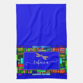 Glas in lood en libellen op maat theedoek (Verticaal)