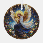 Glas in lood engel met harp ornament (Achterkant)