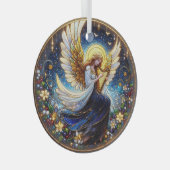 Glas in lood engel met harp ornament (Voorkant Rechts)