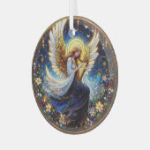 Glas in lood engel met harp ornament (Voorkant links)