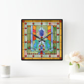 Glas in lood Fantasy Vierkante Klok (Huis)