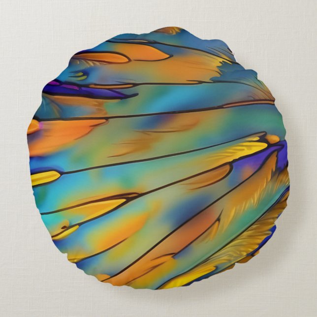 Glas in lood Feather AI Abstracte Art Rond Kussen (Achterkant)