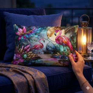 Glas-in-lood Flamingo Maan Tuin Kussen