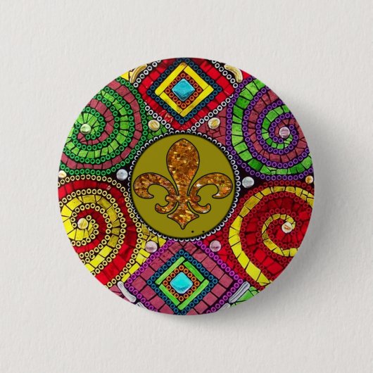 Glas in lood Fleur De Lis Abstract Ronde Button 5,7 Cm (Voorkant)