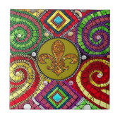 Glas in lood Fleur De Lis Abstract Tegeltje (Voorkant)