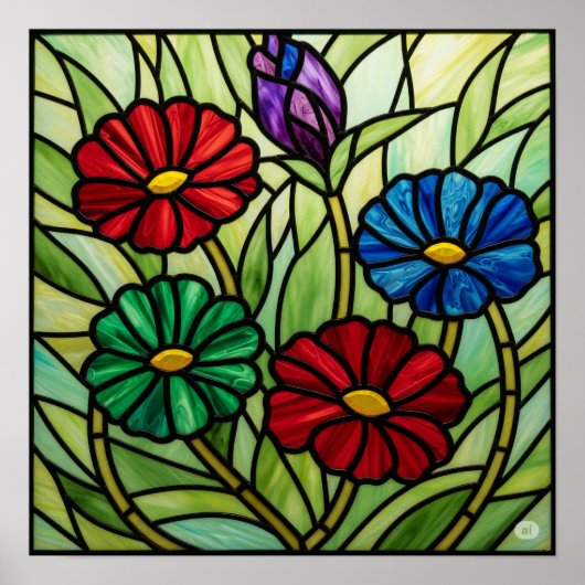 Glas in lood Floral Mosaic Art Poster (Voorkant)