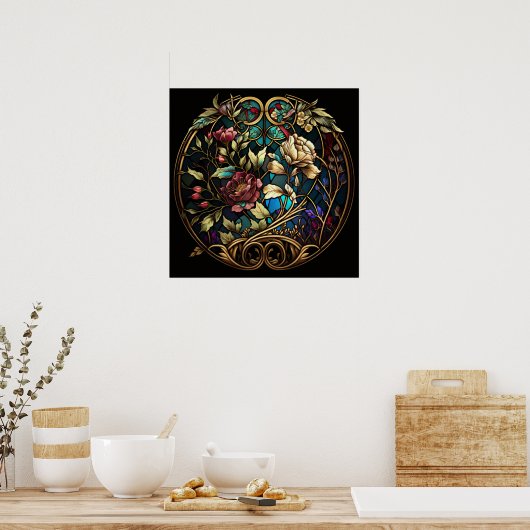 Glas in lood Floral Poster (Keuken)