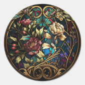 Glas in lood Floral Ronde Sticker (Voorkant)