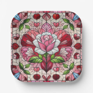 Glas in lood floral Valentijnsdag Papieren Bordje