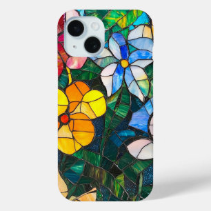 Glas in lood Flower Art Kleurrijk Bloemontwerp iPhone 15 Case