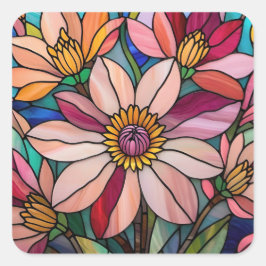 Glas in lood Flowers Decal Vierkante Sticker