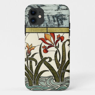 Glas in lood Flowers met Tan Border iPhone 11 Hoesje