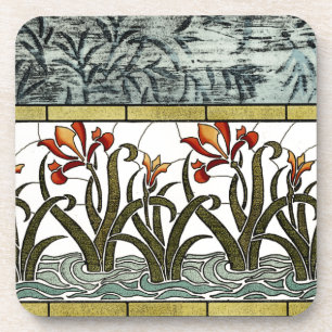 Glas in lood Flowers met Tan Border Drankjes Onderzetter