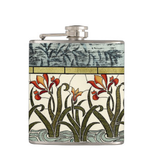 Glas in lood Flowers met Tan Border Heupfles