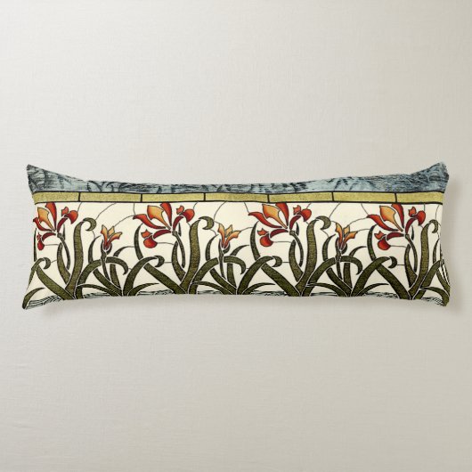 Glas in lood Flowers met Tan Border Lichaamskussen (Voorkant)