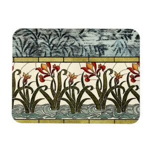 Glas in lood Flowers met Tan Border Magneet