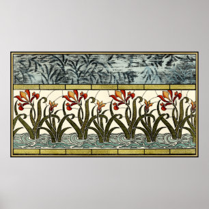 Glas in lood Flowers met Tan Border Poster