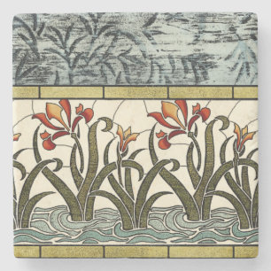 Glas in lood Flowers met Tan Border Stenen Onderzetter