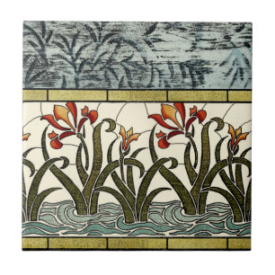 Glas in lood Flowers met Tan Border Tegeltje