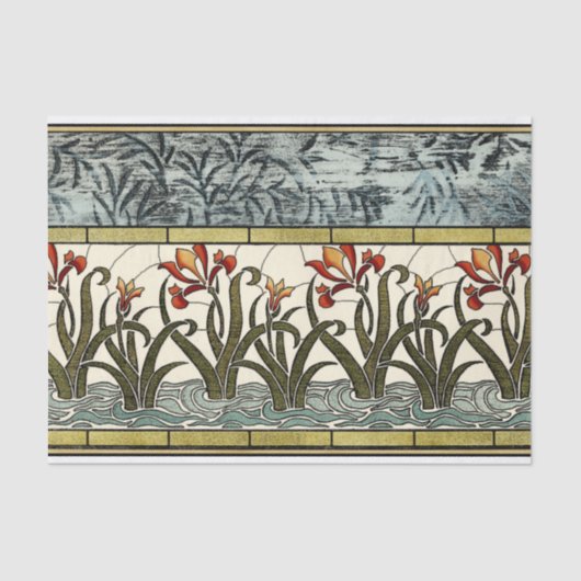 Glas in lood Flowers met Tan Border Tissuepapier (Voorkant)