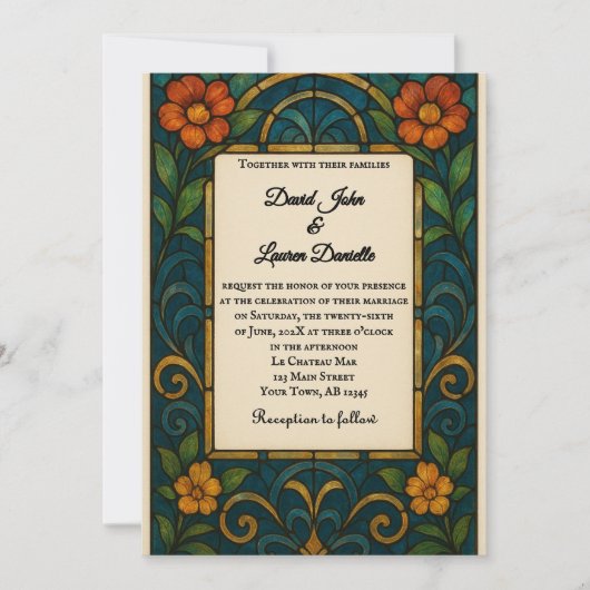 Glas in lood foto bruiloft uitnodiging (Voorkant)