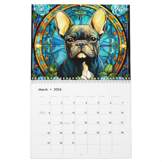 Glas in lood Franse Bulldog Kalender (Mar 2026)