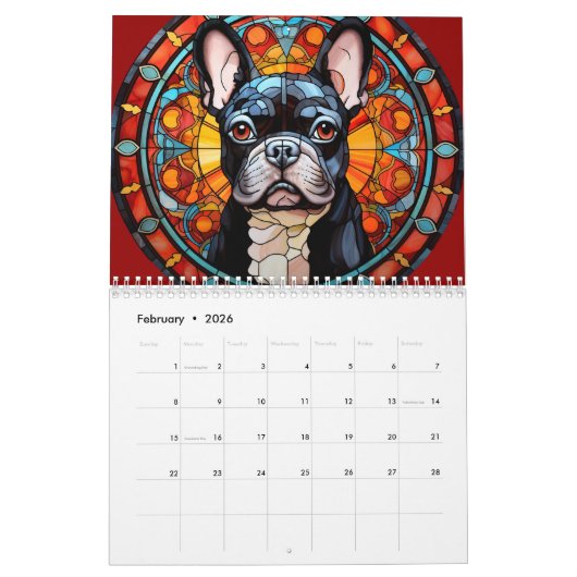 Glas in lood Franse Bulldog Kalender (Feb 2026)