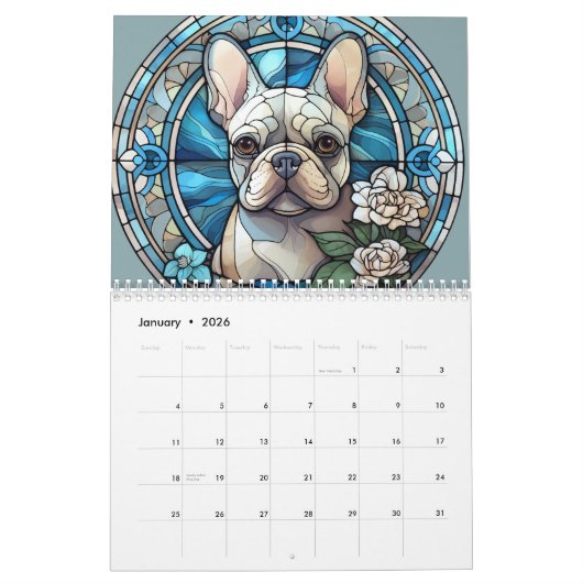 Glas in lood Franse Bulldog Kalender (Jan 2026)