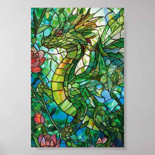 Glas in lood Garden Dragon Afdrukken & Downloadbaa Poster (Voorkant)