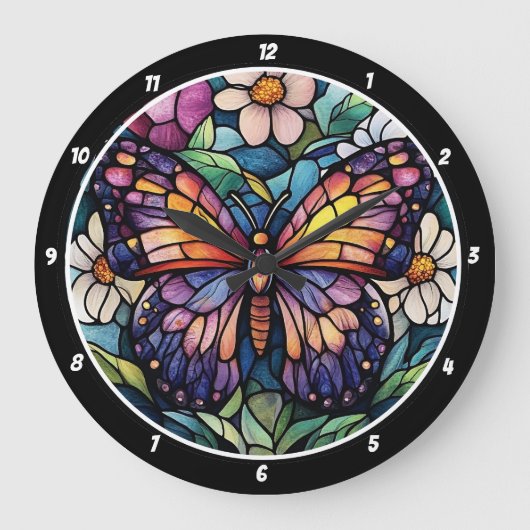 Glas in lood Garden" - Vlinder & Bloemen Grote Klok (Voorkant)