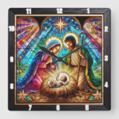 Glas in lood Geboorte Heilig Vierkante Klok (Voorkant)