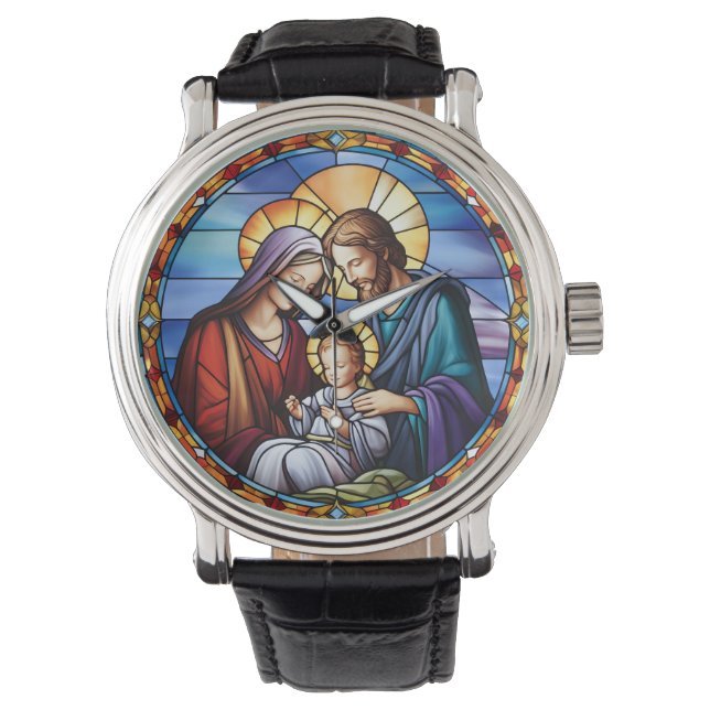 Glas in lood Geboorte Kerstmis Horloge (Voorkant)