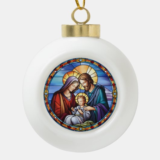 Glas in lood Geboorte Kerstmis Keramische Bal Ornament (Voorkant)