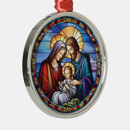 Glas in lood Geboorte Kerstmis Metalen Ornament (Rechts)