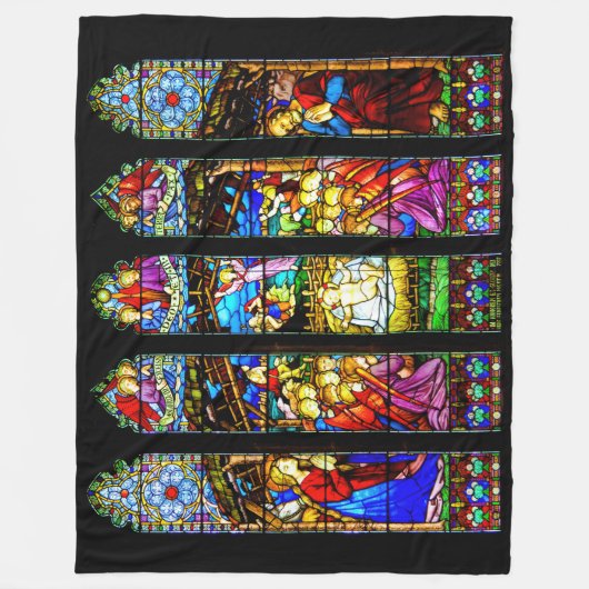Glas in lood Geboorte Scène Kerstmis Fleece Deken (Voorkant)