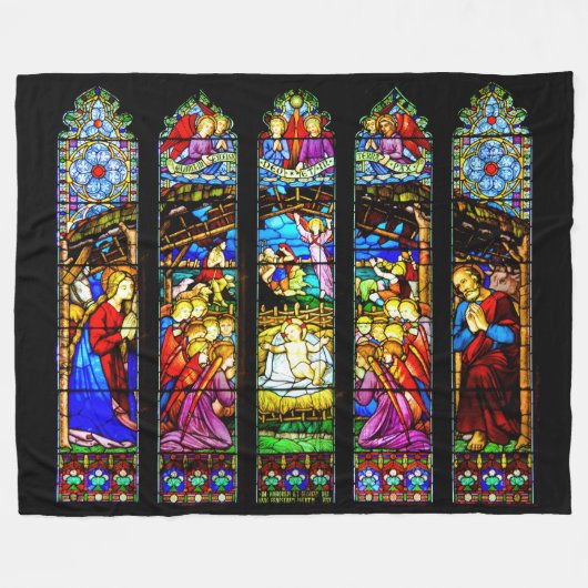 Glas in lood Geboorte Scène Kerstmis Fleece Deken (Voorkant (Horizontaal))
