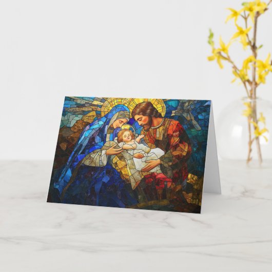 Glas in lood Geboorte Scène Kerstmis Kaart (Gele Bloem)
