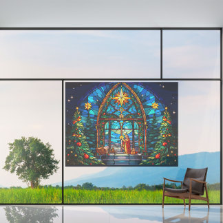 Glas in lood Geboorte Scène Kerstmis Kerk Kunst Raamsticker