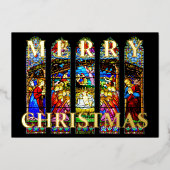 Glas in lood Geboorte Scène Vrolijk Kerstfeest Folie Feestdagenkaart (Voorkant)