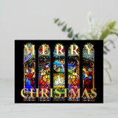 Glas in lood Geboorte Scène Vrolijk Kerstfeest Folie Feestdagenkaart (Staand Voorkant)