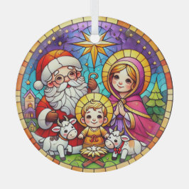 Glas in lood Geboorteplaats met de Kerstman Ornament