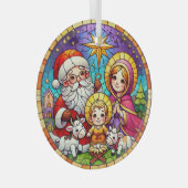 Glas in lood Geboorteplaats met de Kerstman Ornament (Voorkant Rechts)