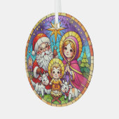 Glas in lood Geboorteplaats met de Kerstman Ornament (Voorkant links)
