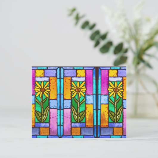 Glas in lood geel Daisy Note Kaart (Staand voorkant)
