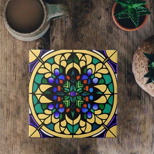 Glas in lood geel gekleurd kunstwerk Deco Artwork Tegeltje