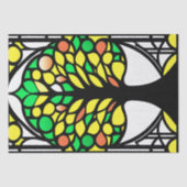 Glas in lood Geel Groen Boom Kunstwerk Tissuepapier (Voorkant)